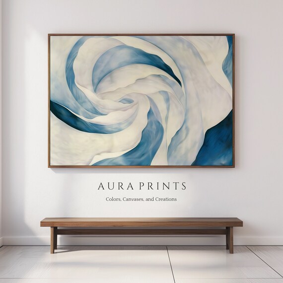 Blue White Abstract Rose Bloom Close-Up Dreamy Floral Art Poster