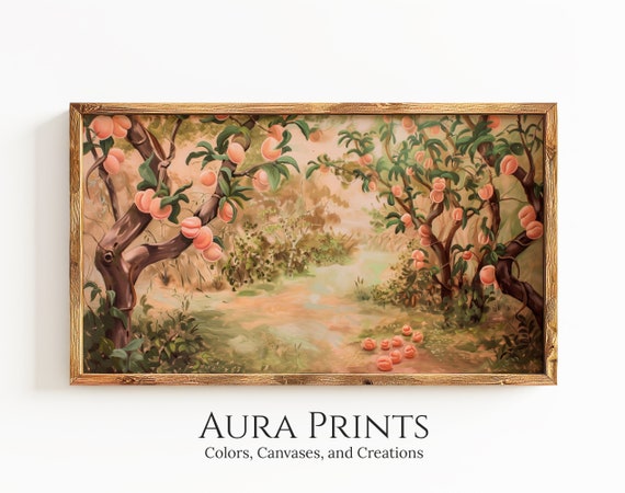 Peach Tree Orchard Wall Art Serene European Countryside For Samsung Frame Tv Muted Decor 0709
