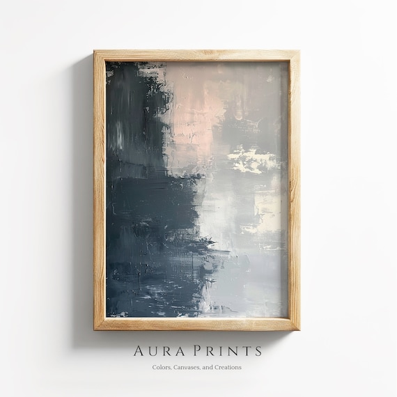 Blue Vintage Abstract Neutral Hues Rustic Wall Art Cottage Decor Gift 1016