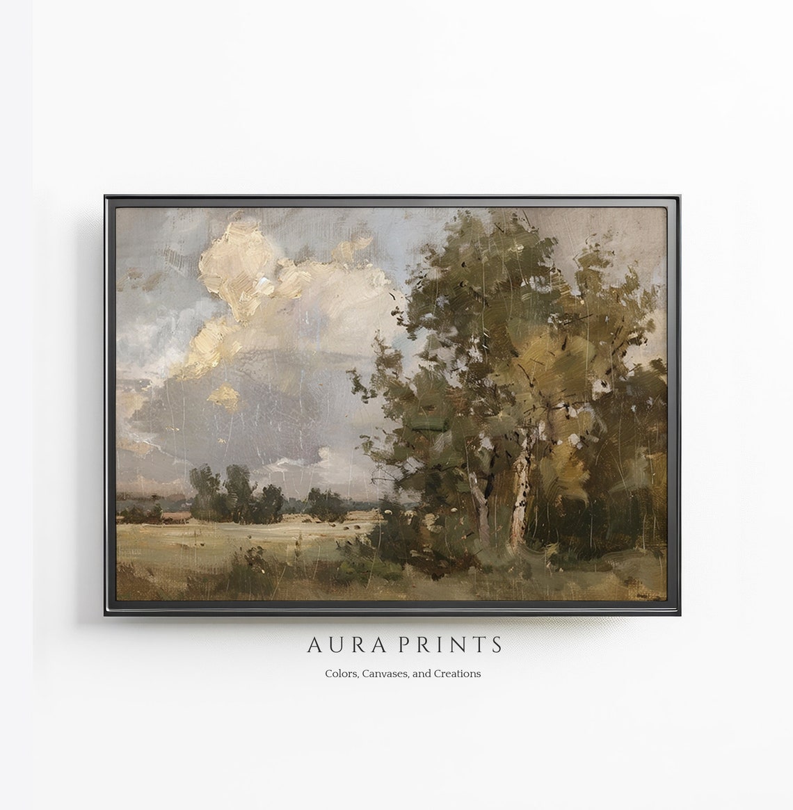 Moody Countryside Trees Open Field Vintage Oil Landscape Poster