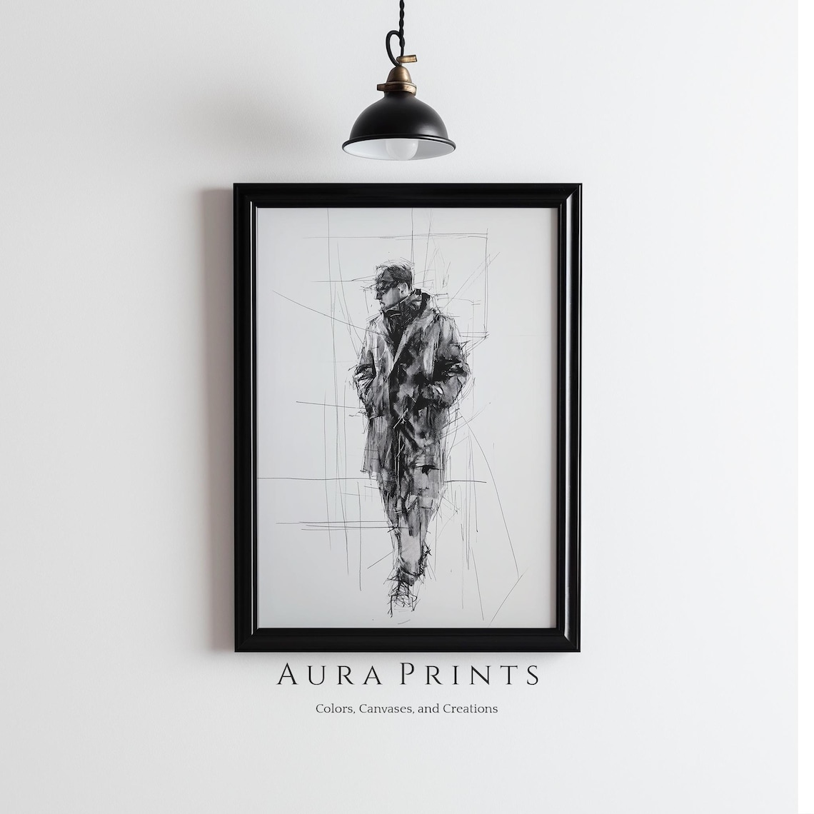 Abstract Male Fashion Pencil Sketch Neutral Modern Art Poster