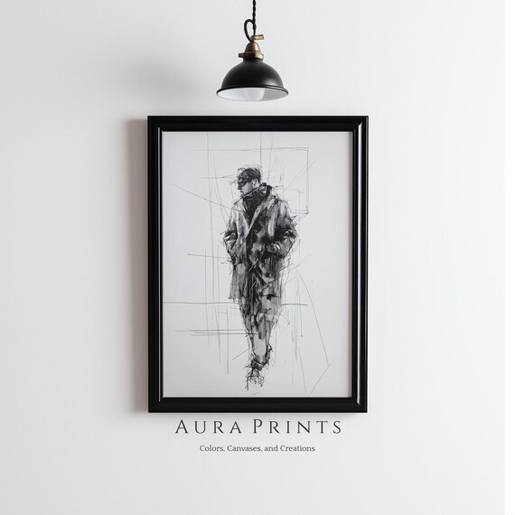 Abstract Male Fashion Pencil Sketch Neutral Modern Art Poster