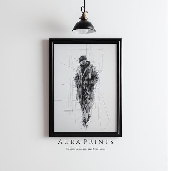 Vintage Abstract Male Fashion Pencil Sketch Art Neutral Print Farmhouse Wall Decor Antique Gift 1184
