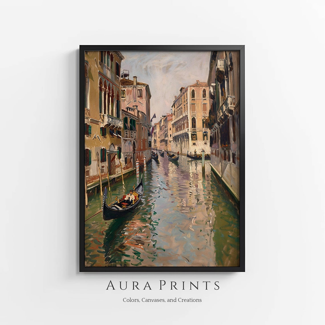 Venice Canal Gondolas Vintage Oil Painting Waterscape Poster