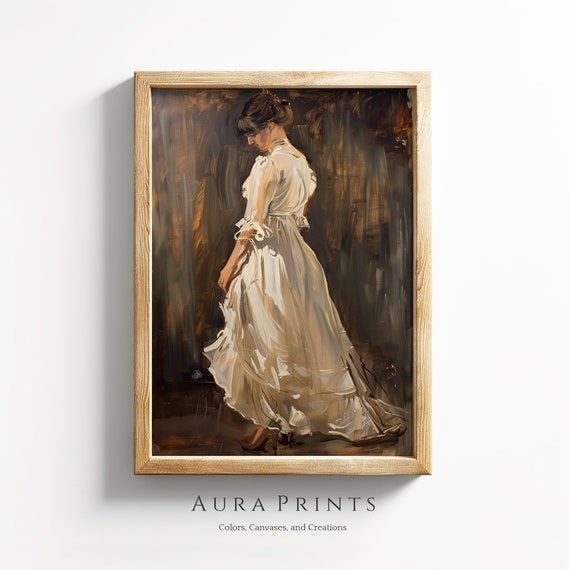 Elegant Woman In White Dress Vintage Portrait Oil Painting Art For Bedroom 0254
