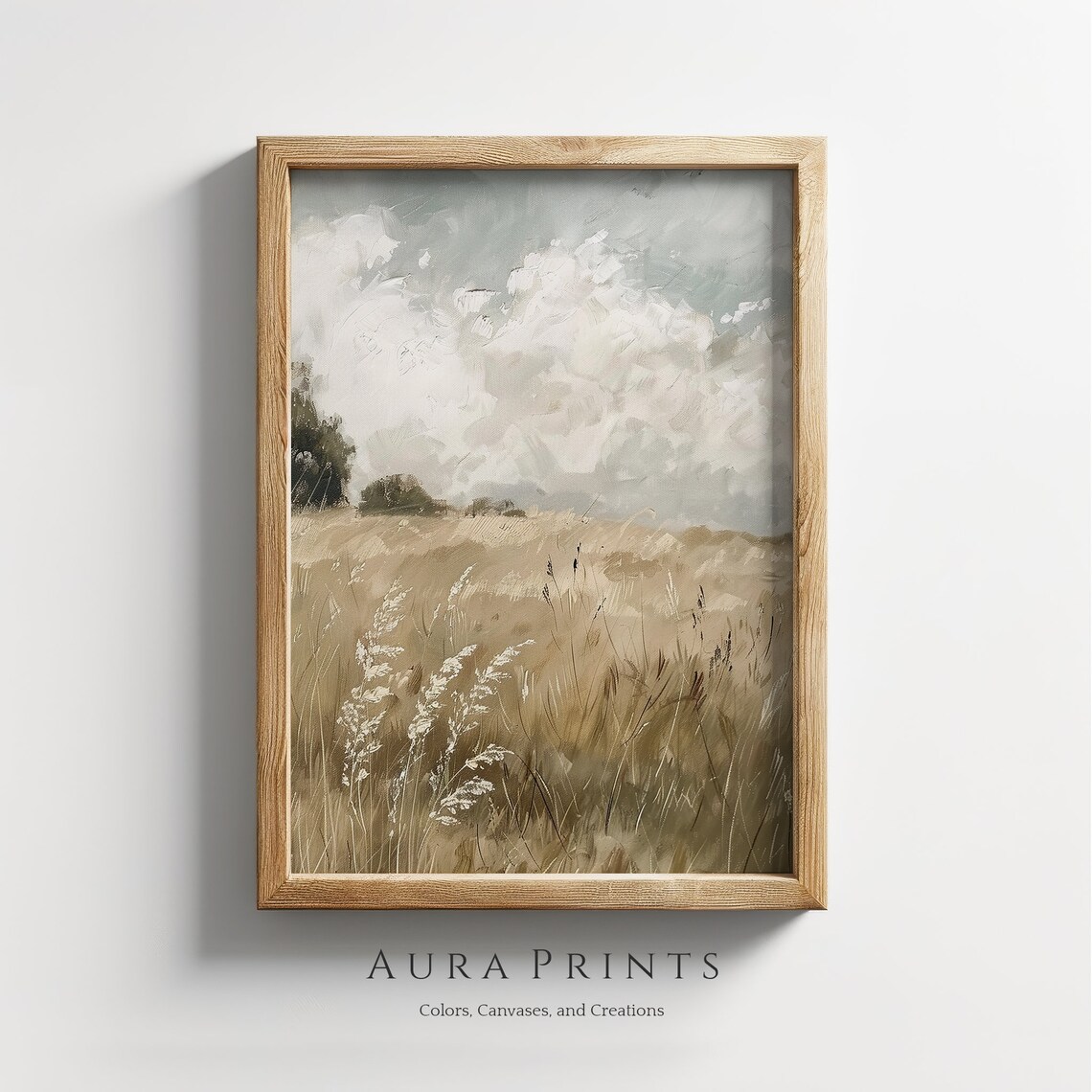 Golden Wheat Field Cloudy Sky Vintage Oil Painting Wall Poster