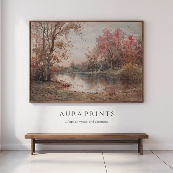 Whispering Woods At Dusk Sunset Watercolor Serene Nature Muted Forest Wall Art Peaceful Scenery 00029