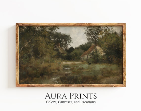 Frame Tv Art Old Cottage Stream Landscape Premium Soft Tone Country View 1066