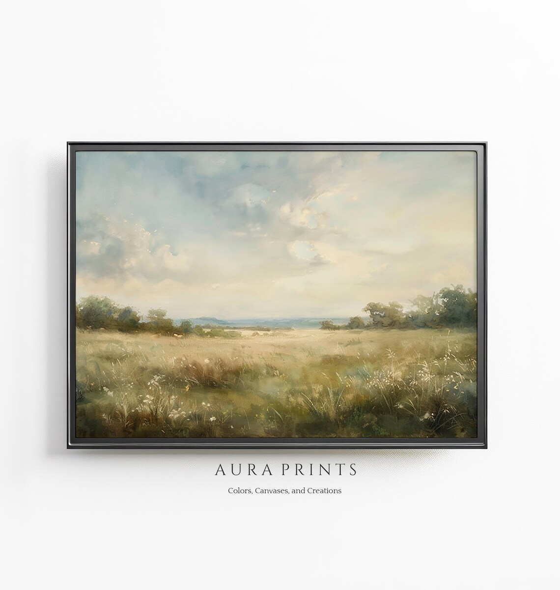 Farmhouse Meadow Golden Grass Vintage Country Landscape Poster