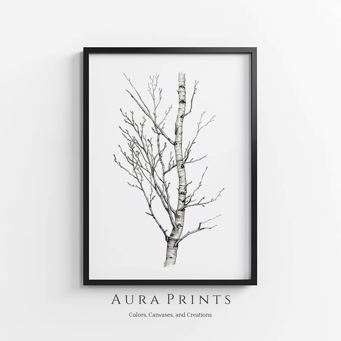 Birch Tree Pencil Sketch, Neutral Farmhouse Nursery Art