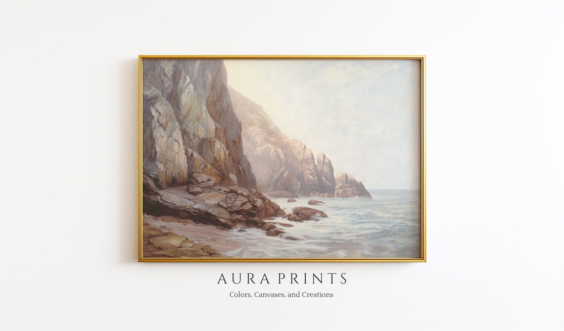 Rocky Ocean Cliffs Vintage Seascape Oil Painting Coast Poster