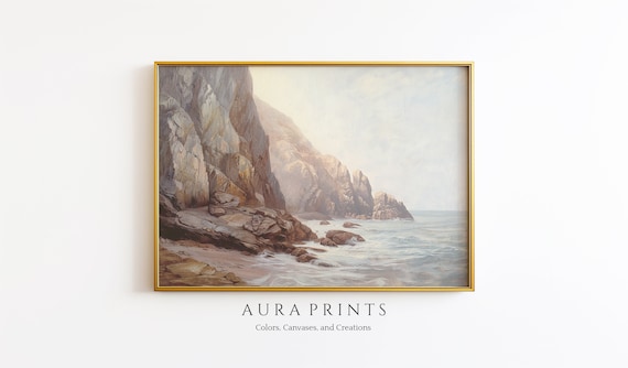 Rocky Ocean Cliffs Vintage Seascape Oil Painting Coast Poster