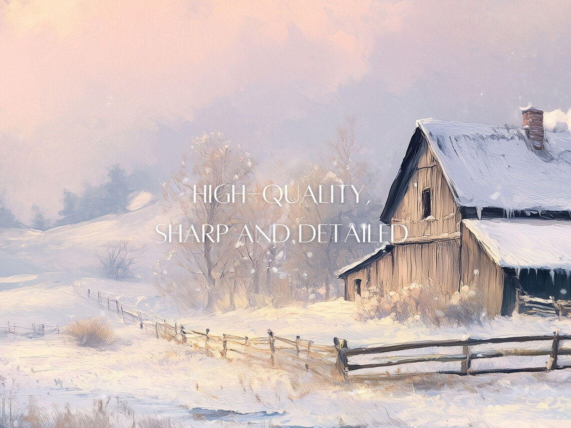 Snow Covered Farmhouse With Wooden Fence Peaceful Winter Poster - Image 2