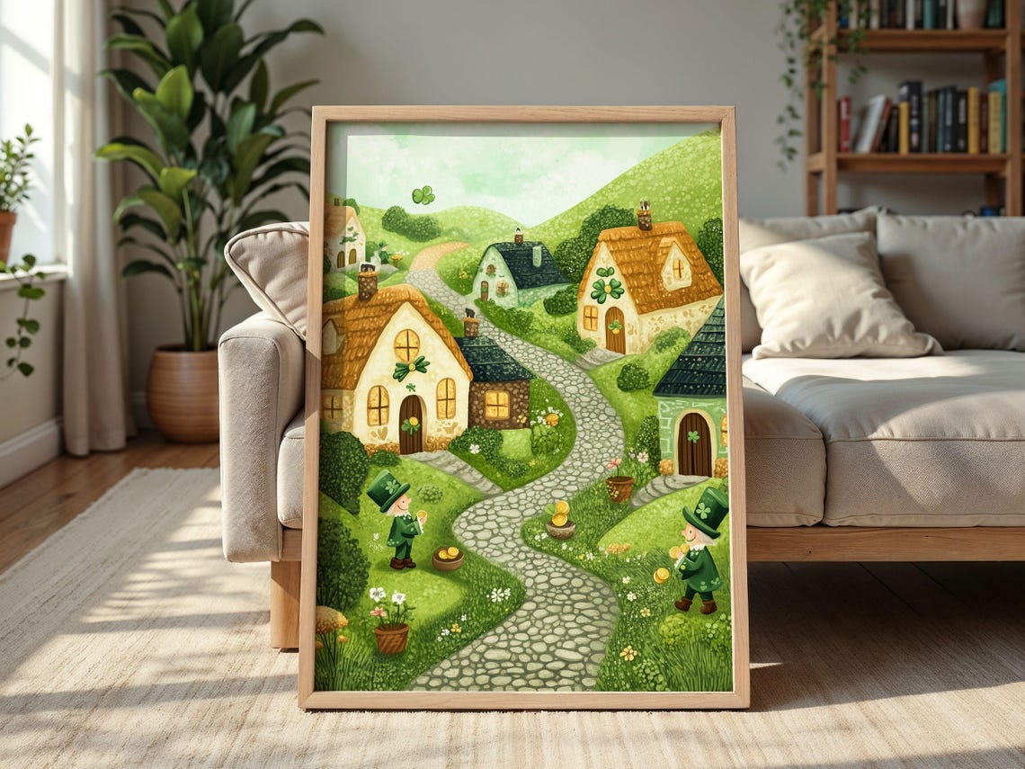 Cute St Patricks Village Wall Art St Patricks Day Green Print Spring St Patricks Art Home Decor Instant - Image 2