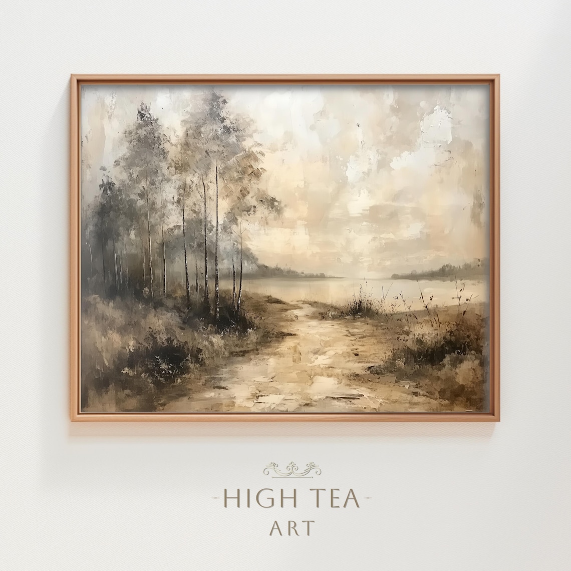 Vintage Country Landscape Art Print, Lake Trees