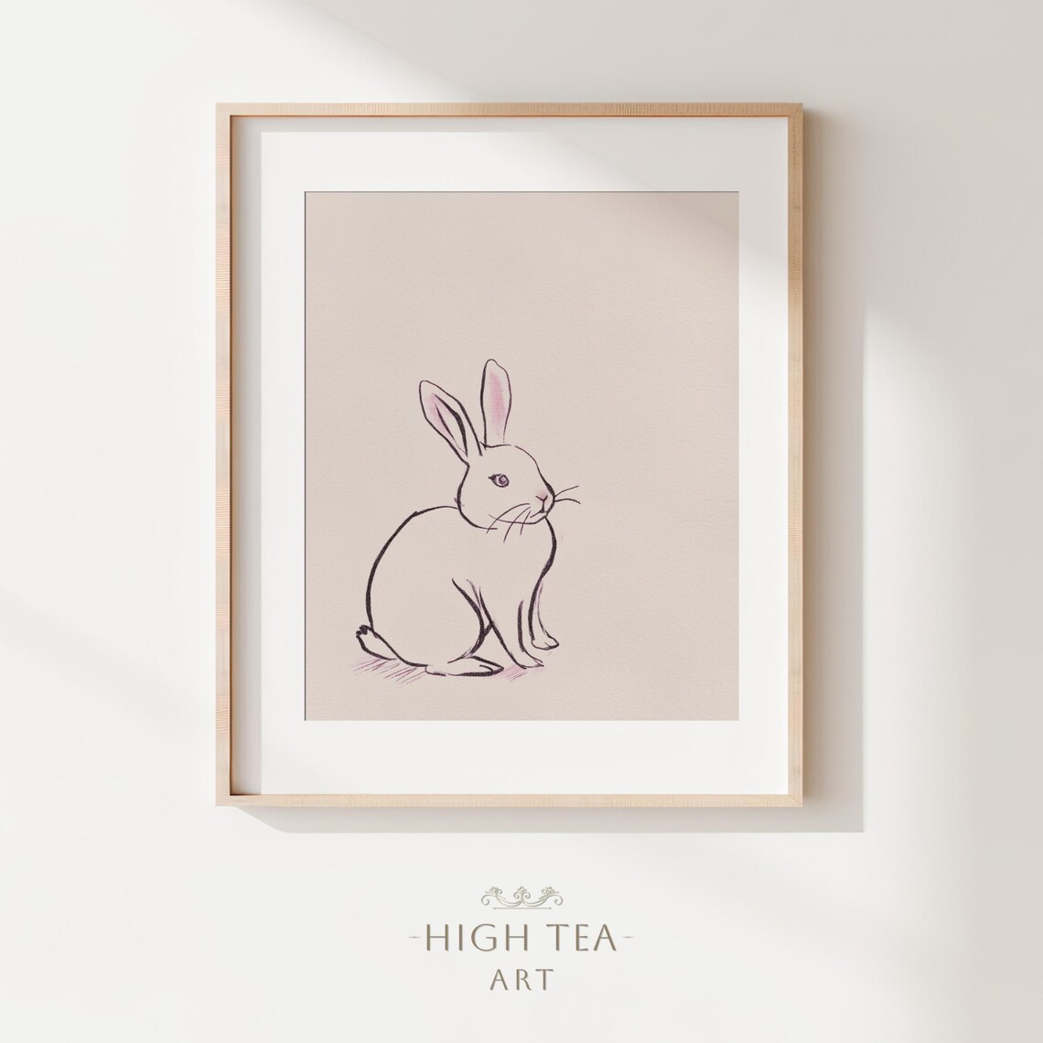 Minimal Bunny Ink Sketch Nursery Poster Cute Rabbit Line Drawing Beige Wall Decor