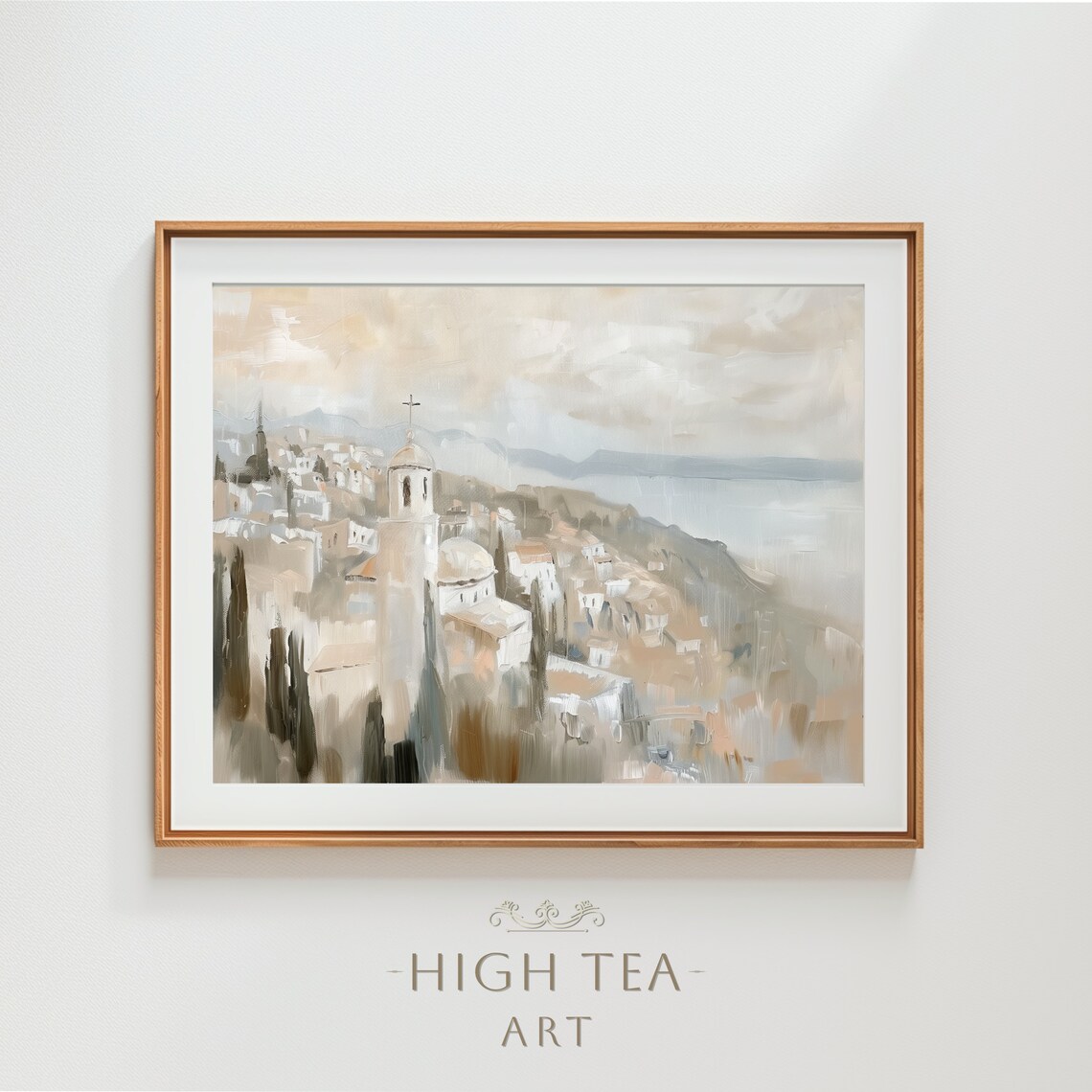 Coastal Landscape Oil Painting Art Print, Rustic Village