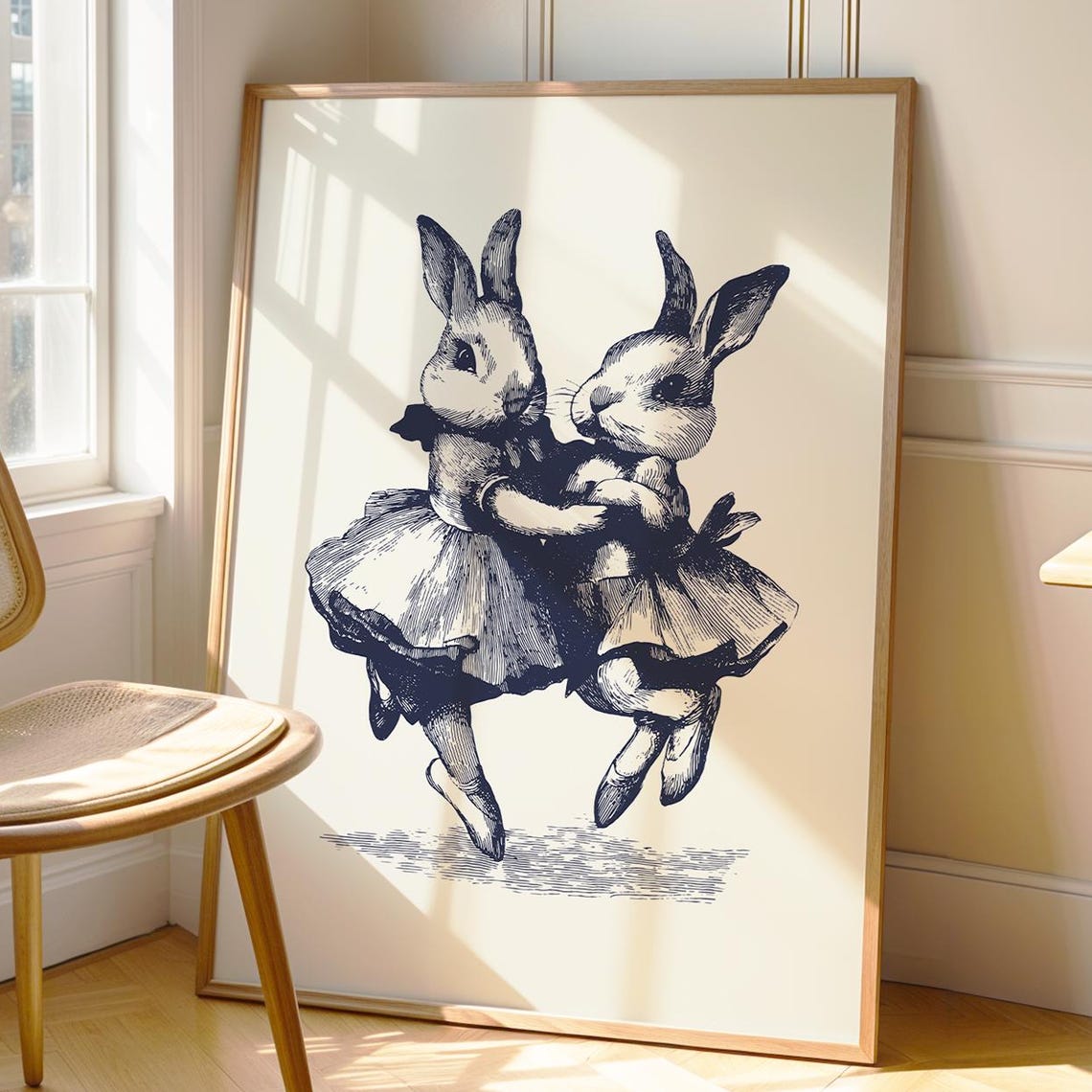 Dancing Bunnies Vintage Engraving Ballet Rabbits Nursery Art Poster