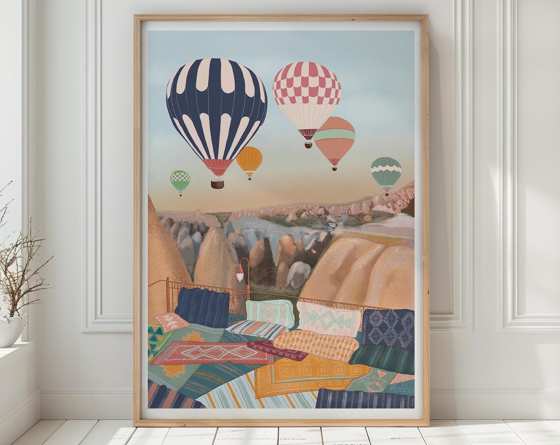 Cappadocia Hot Air Balloons Terrace Rugs Fairytale Valley Art Poster