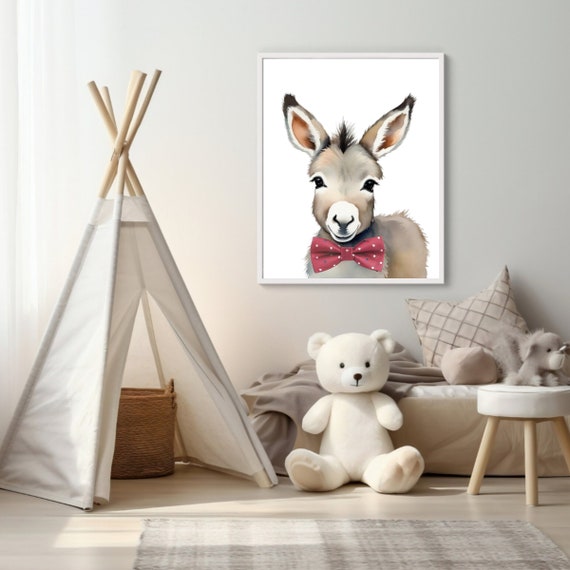 Donkey Poster Wall Art Nursery Decor Baby Farm Animal Print Large Poster Bow Tie Animals Baby Animal Shower Gift Baby Boy Decor