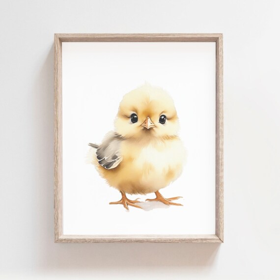 Fluffy Baby Chick Watercolor Soft Yellow Farm Bird Nursery Poster