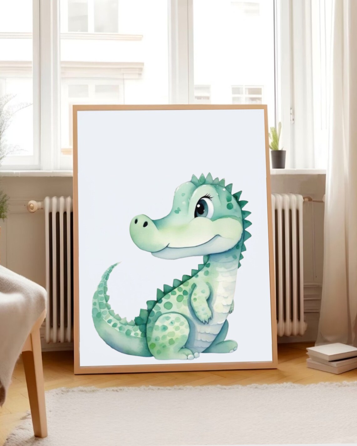 Adorable Baby Crocodile Watercolor Spotted Green Nursery Poster