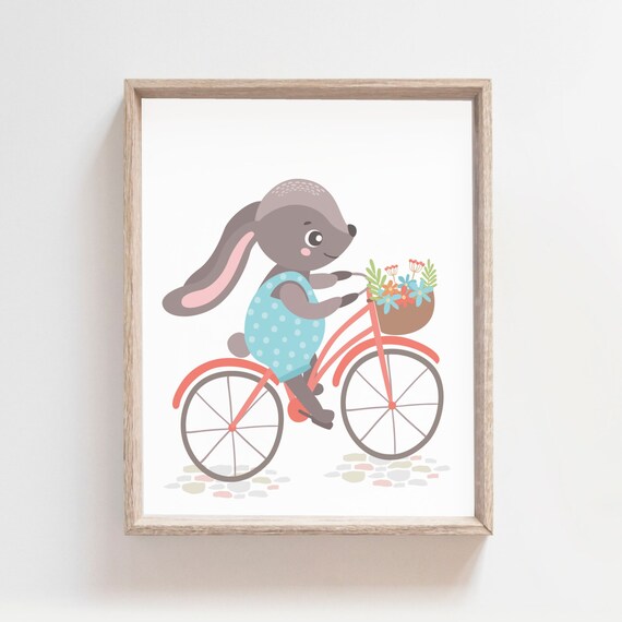 Bunny Poster Kids Room Decor Cute Bunny Artwork Sport Animals Wall Art Prints Rabit Decor Bunny Artwork Kids Illustration