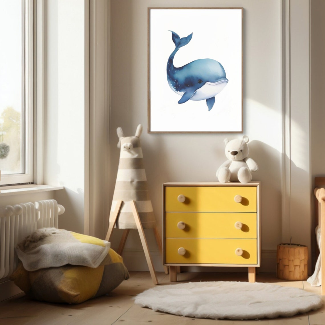 Blue Watercolor Whale Gentle Ocean Nursery Animal Art Poster - Image 2