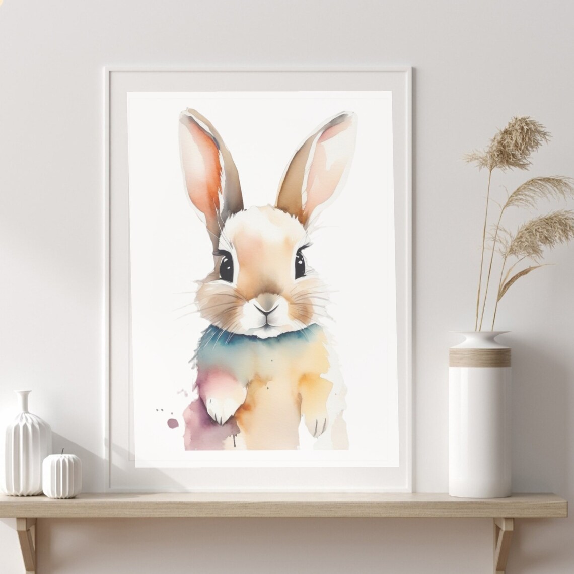 Watercolor Bunny Rabbit Close Up Nursery Animal Art Wall Poster - Image 2