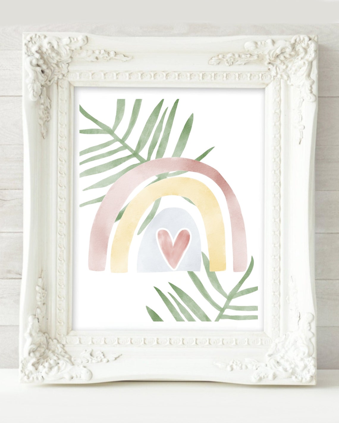 Boho Pastel Rainbow With Heart Palm Leaves Nursery Art Poster - Image 2