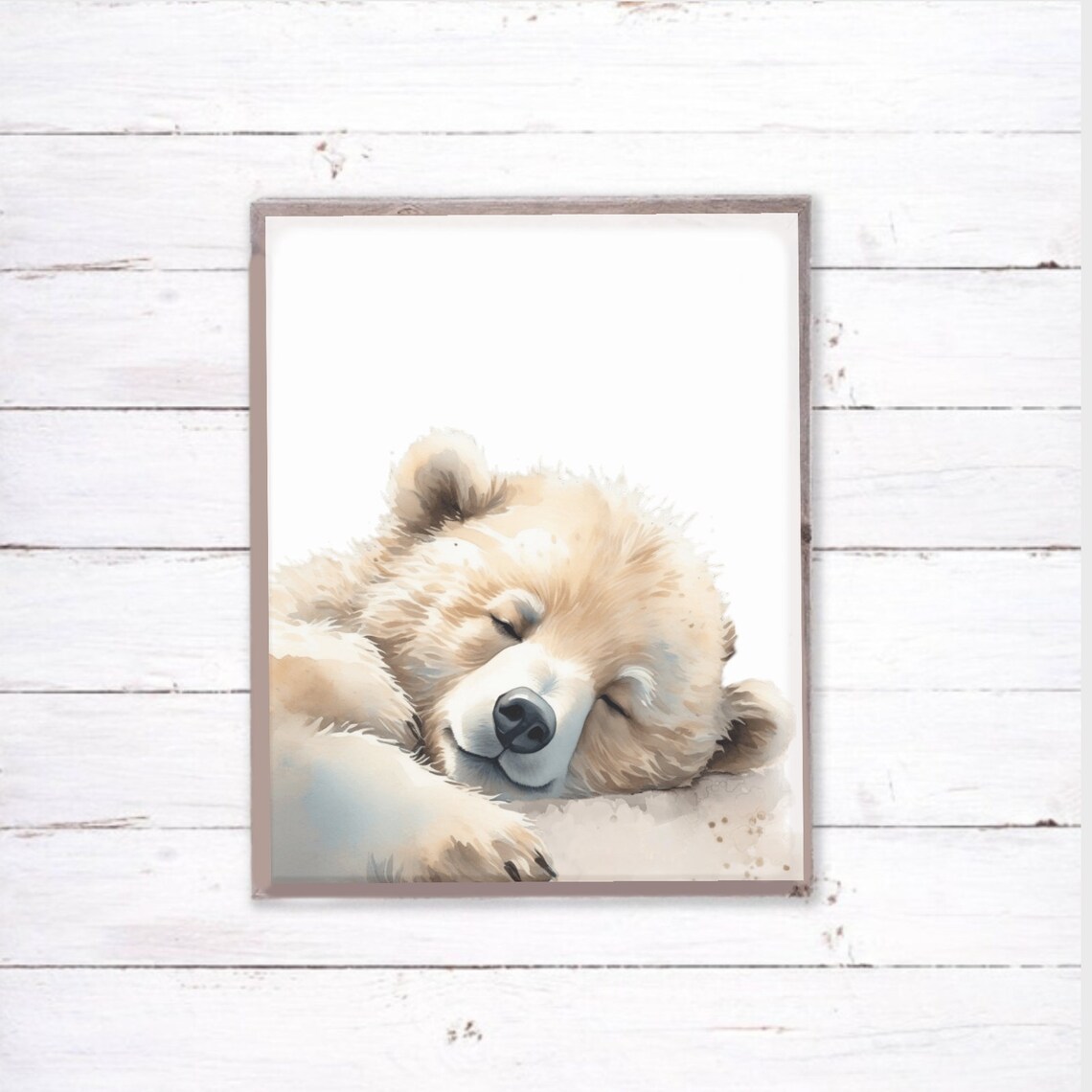 Sweet Sleeping Peaceful Baby Bear Cub Watercolor Nursery Poster - Image 2