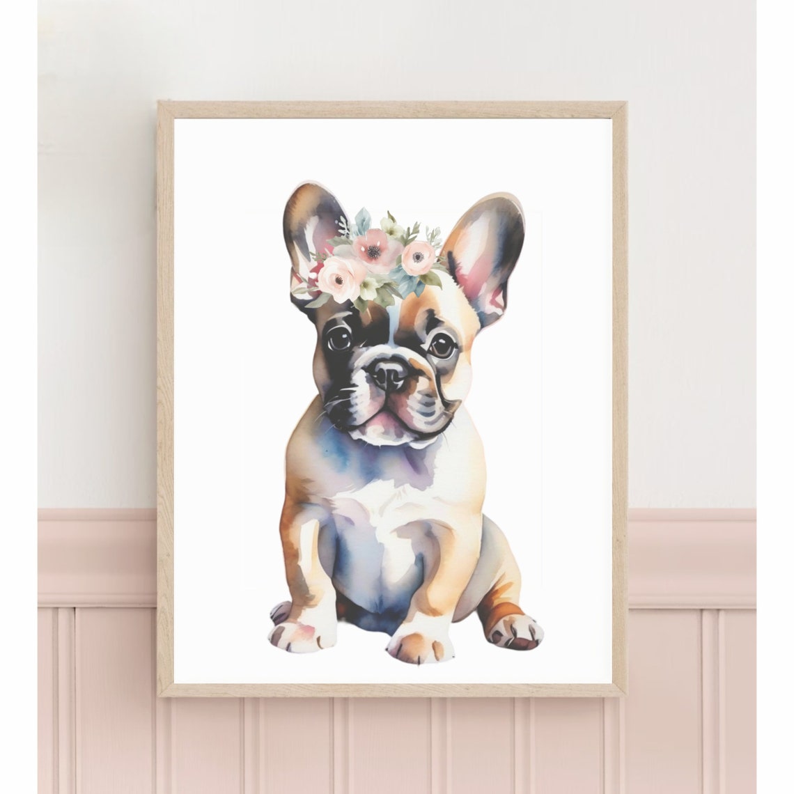 French Bulldog Print Nursery Wall Art Girls Bedroom Decor Puppy Dog With Pink Floral Crown Puppy Dog Poster - Image 2