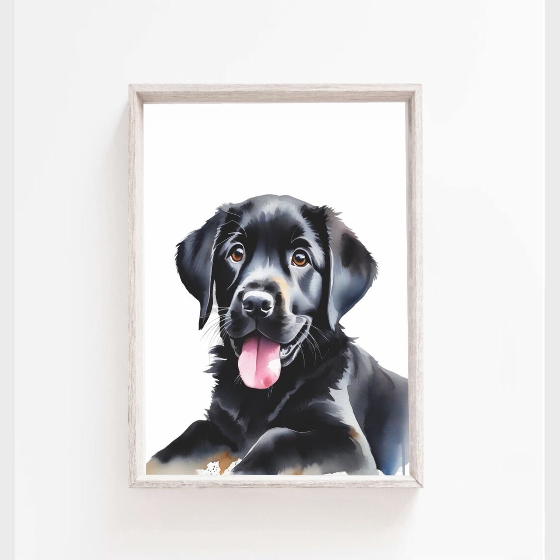 Sweet Black Labrador Puppy Watercolor Happy Dog Nursery Poster