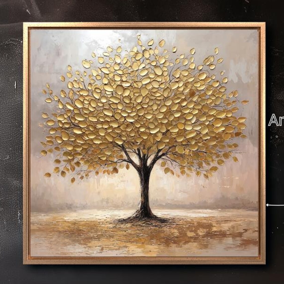 Majestic Golden Leaf Tree In Textured Gold Oil Painting Poster