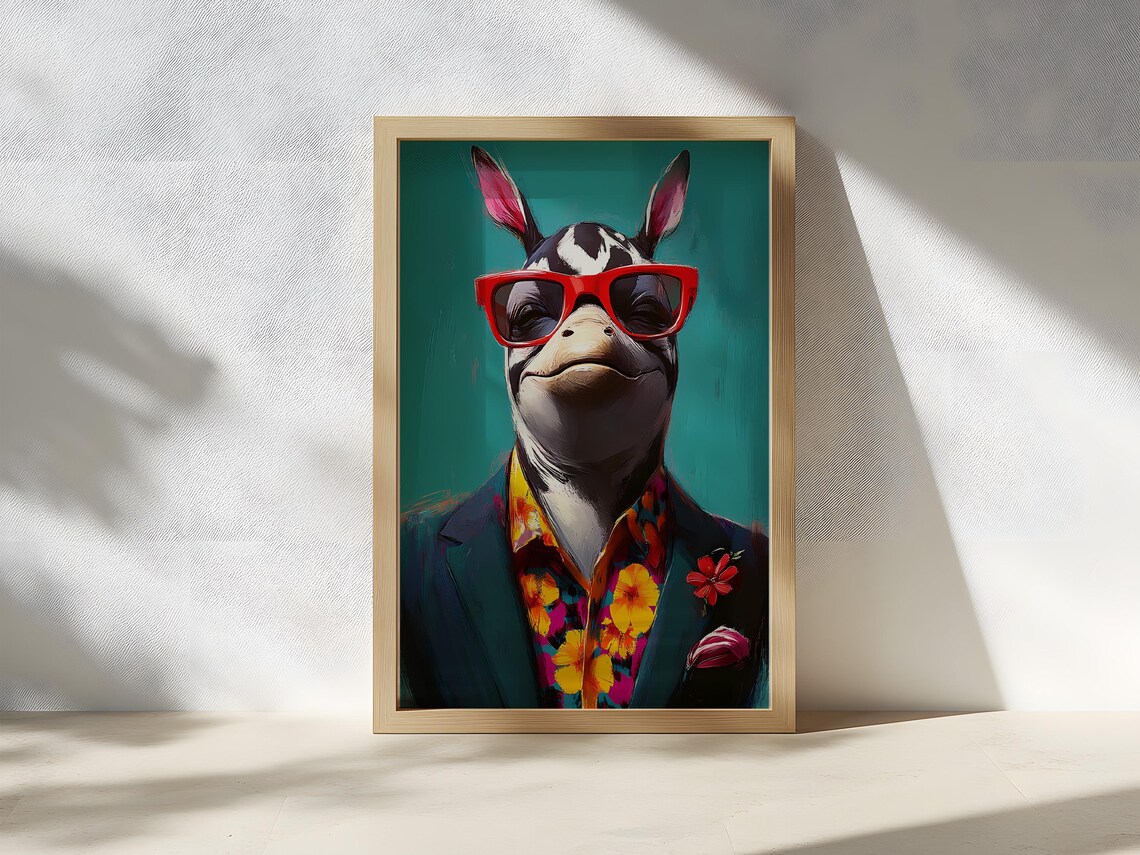 Cool Zebra in Red Sunglasses and Suit Quirky Animal Portrait Poster - Image 2