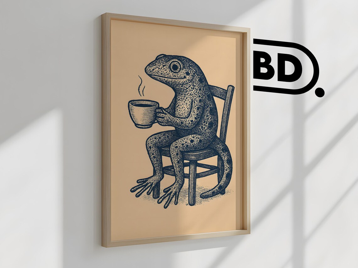Quirky Salamander Coffee Wall Art Print Cute Retro Kitchen Decor Vintage Teacup Salamander Illustration For Boho Dining Hiker Gift - Image 2