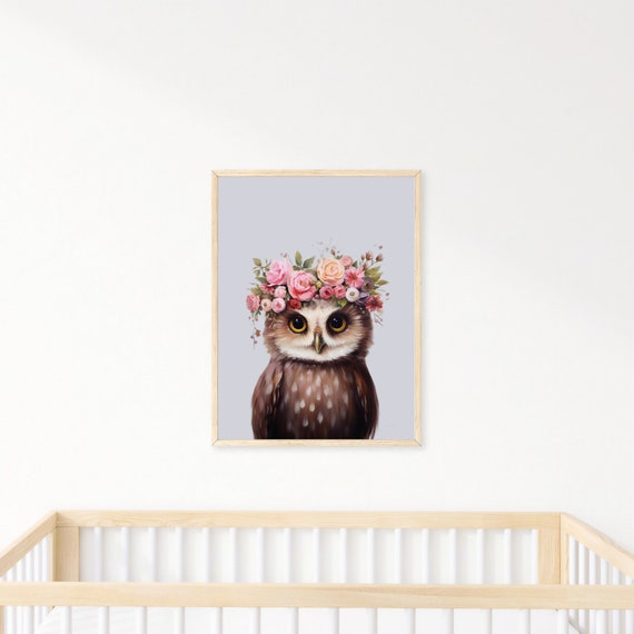 Floral Owl Nursery Print Girls Room Decor