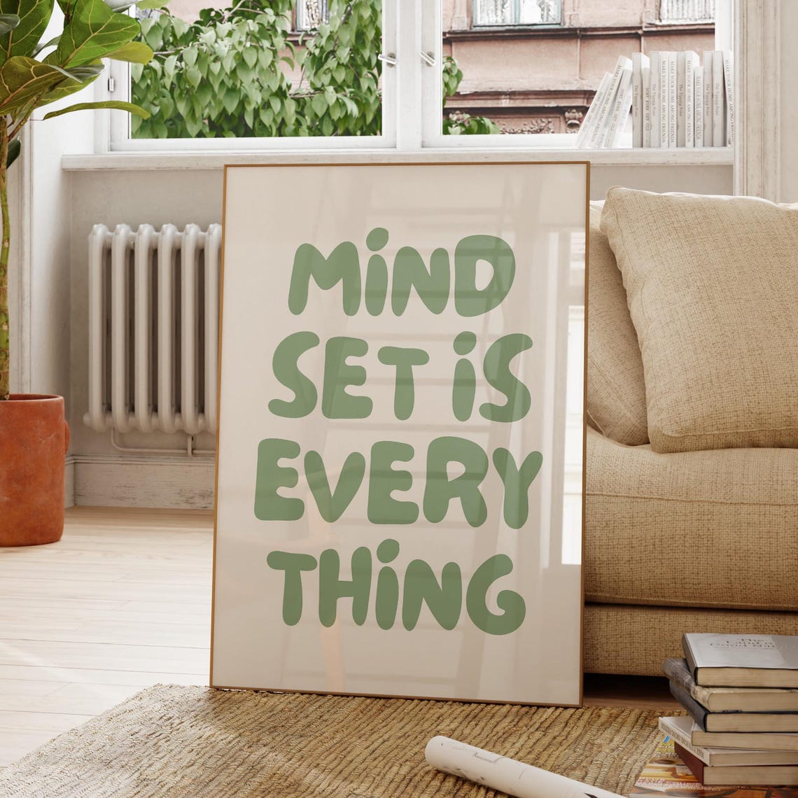 Mindset Is Everything Print Motivational Classroom Wall Art Inspirational Quote Home Office Decor Trendy Sage Green
