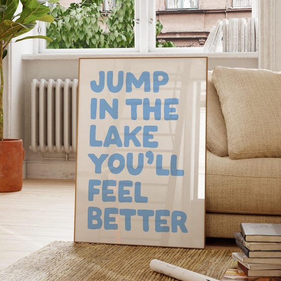 Lake House Decor Blue Summer Quote Wall Art Gift Trendy Print Jump In The