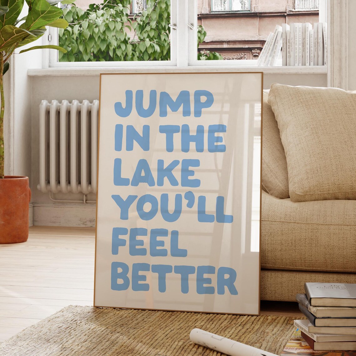 Jump In The Lake Blue Typography Fun Summer Lake House Quote Poster