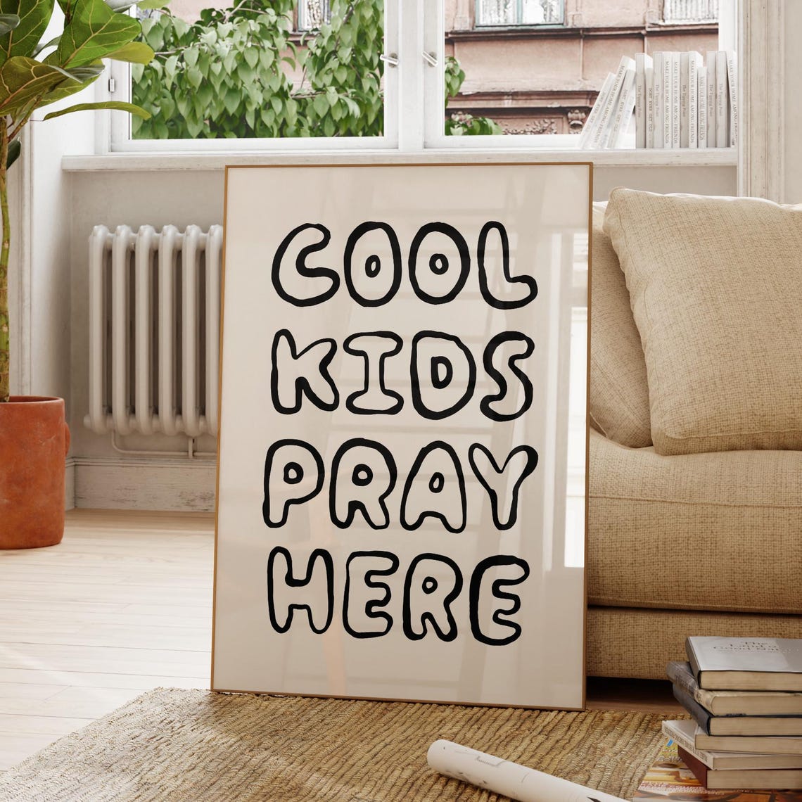 Cool Kids Pray Here Black Bubble Letter Christian Quote Wall Art