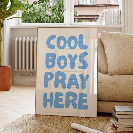Blue Christian Boys Room Wall Art Cool Pray Here Print Teen Boy Quote Nursery