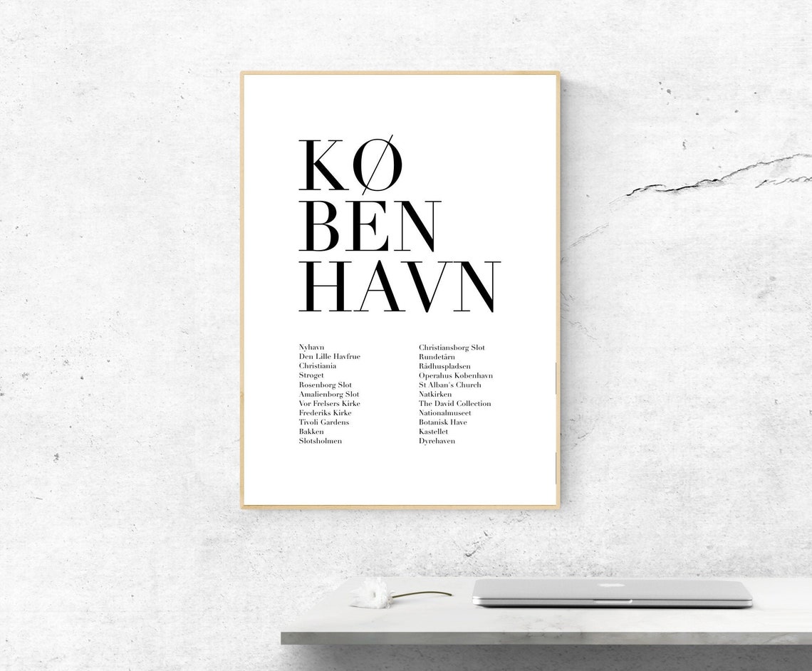 Copenhagen Denmark Top Sights List Minimalist Typography Poster