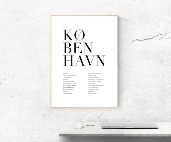 Copenhagen Denmark Top Sights List Minimalist Typography Poster