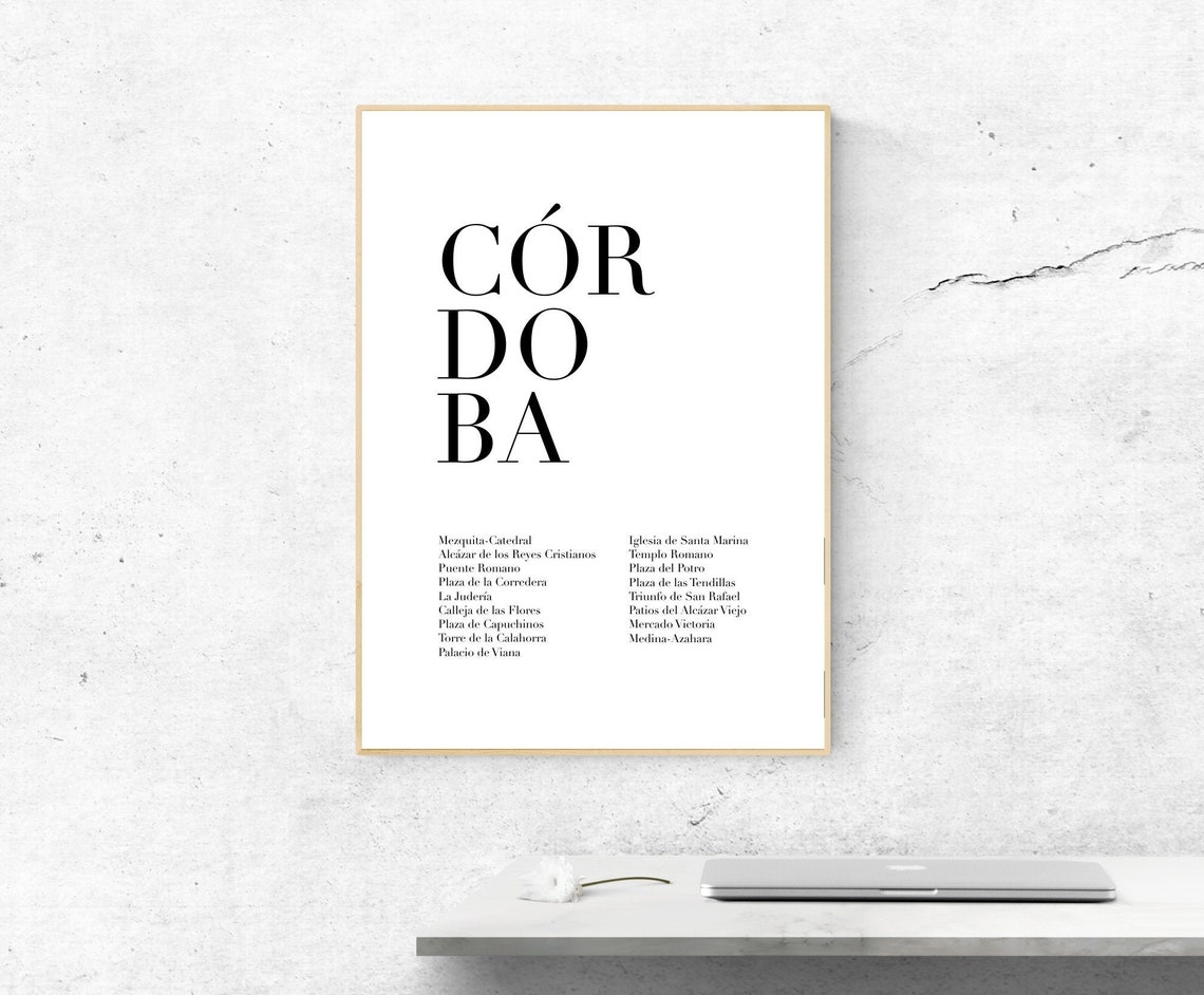 Cordoba Spain Landmarks List Minimalist Typography Travel Poster
