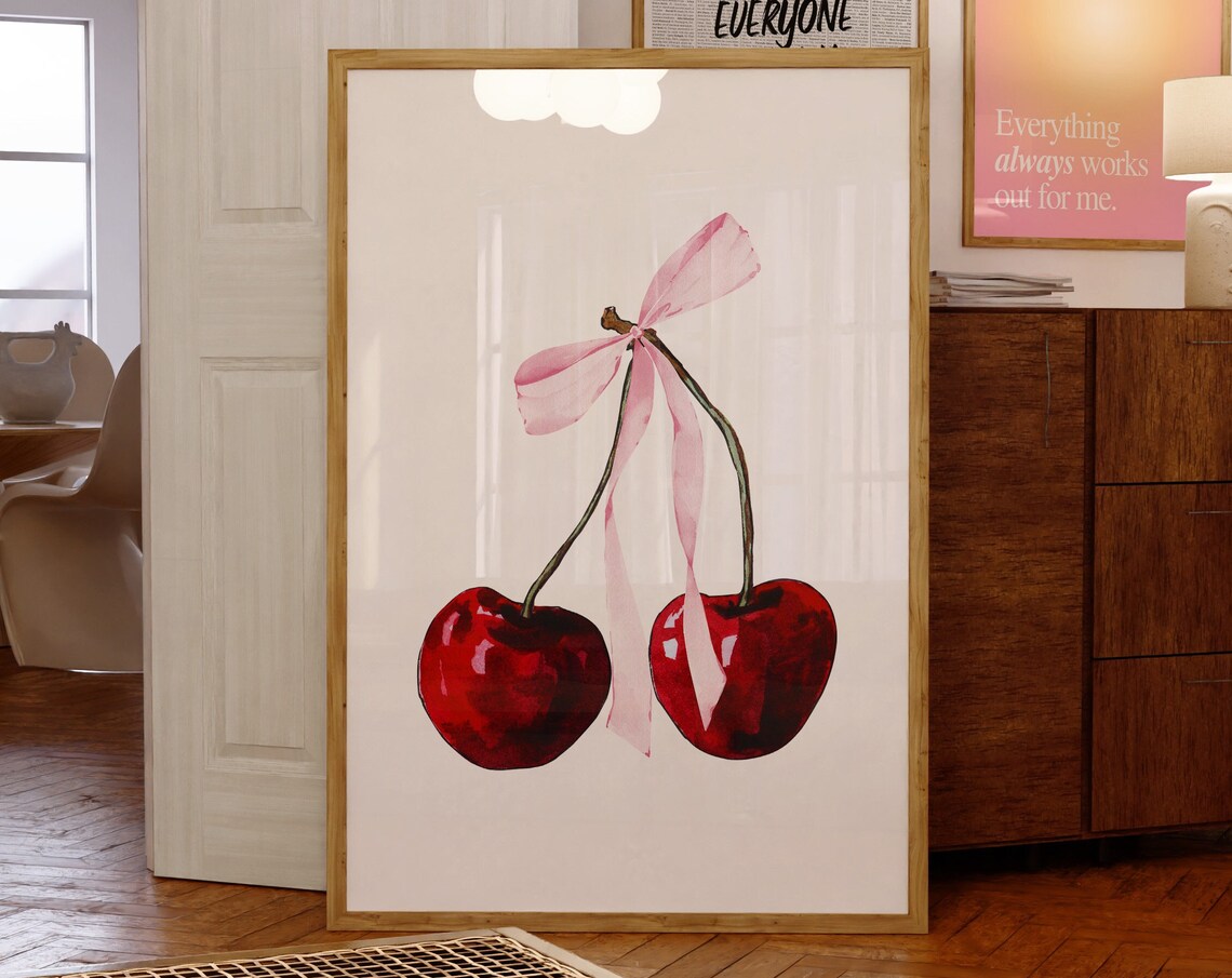 Cherry Bow Print, Coquette Bedroom Decor Art Print