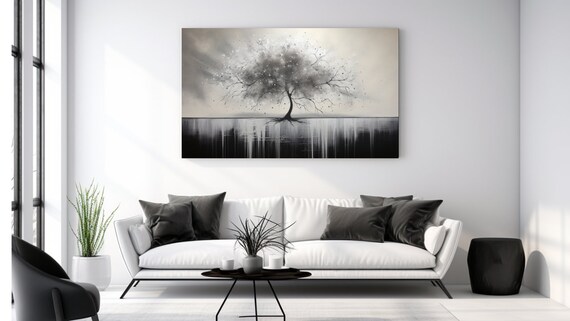 Silver Tree Painting Ii Aesthetic Luxury Design Print Home Decor Wall Art Gift Room Decor Ready To Hang