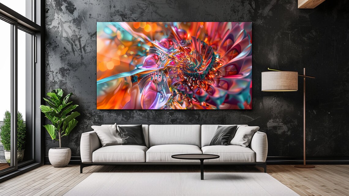 Colorful Fractal Spiral Abstract Vibrant Orange Pink Swirl Wall Art