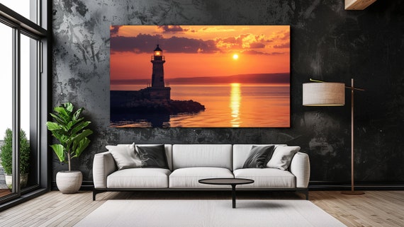 Lighthouse I Sunset Sea Landscape Design Print Picture Home Decor Wall Art Gift Room Decor Wall Hangings