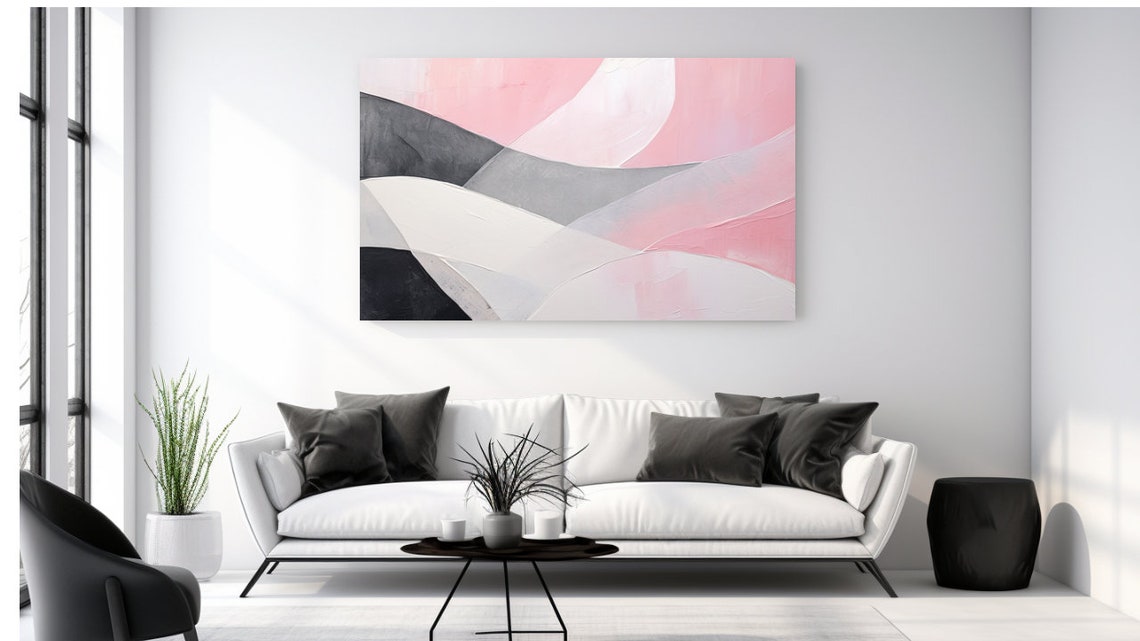 Gray Pink Abstract Wavy Brush Stroke Minimalist Modern Wall Art